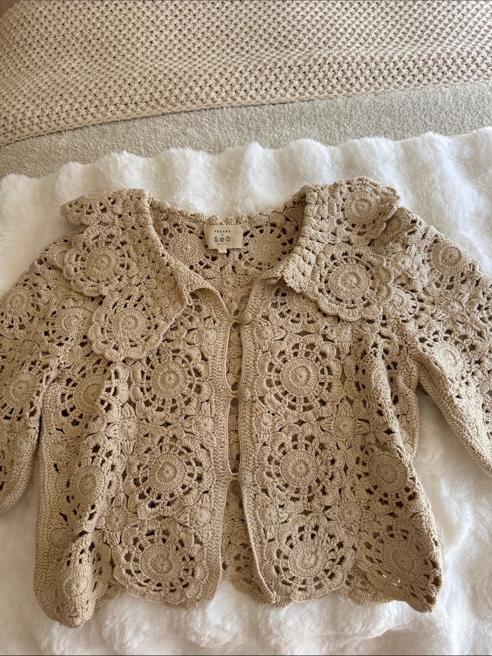 Sezane x SEA NY Mariella Crochet Button-Front Top - Picture 3 of 5